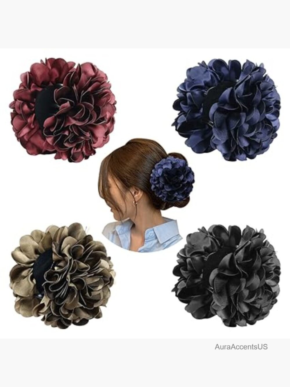 4 Pack Large Satin Flower Hair Claw Clips Octopus Barrettes for Thick Hair
